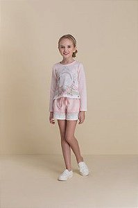 Conjunto Infantil de Flamingos Petit Cherie Manga longa e Short