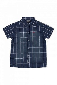 Camisa Infantil Masculina azul quadriculada com branco da Quimby