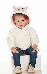 Jaqueta de Bebê com Capuz de Bichinho de Plush Cru ou Rose da Duzizo
