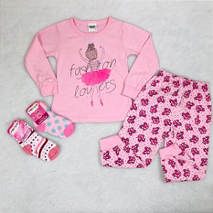 Pijama de Frio Infantil de com Blusa de Manga Longa de Bailarina da Duzizo