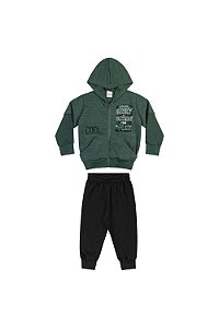 Conjunto de Frio Infantil Verde de Moletom com Jaqueta com Capuz da Elian