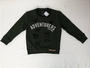 Blusa de moletom Infantil Verde Exército com letras e animais da Colcci