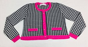 Casaco Infantil Pituchinhus Preto e Pink de Tricot Pied Poule