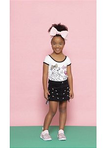 Shorts Saia Infantil Sarja Preto Bordado da Pituchinhus