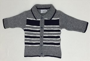 Casaco de Bebê Chumbo Tricot Gola Listrado da Malharia Noruega
