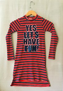Vestido Infantil Vermelho Midi Manga Longa Listrado da Animê