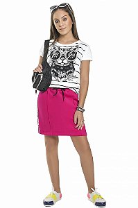 Blusa Juvenil em Meia Malha com Estampa de Gato da Gloss