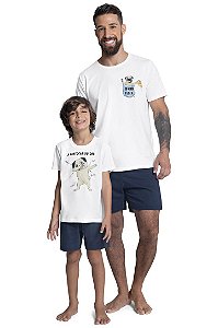 Pijama Pai e Filho Adulto Camiseta Manga Curta e Bermuda da Quimby
