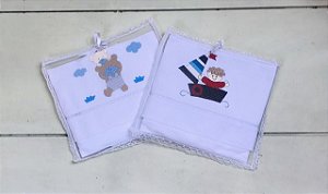 Jogo de Lençol para Carrinho de Bebê Branco com Azul da Hira Imi