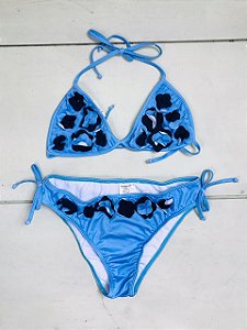 Biquíni Infantil Cortininha Azul Aplicação de Flor da Pupi