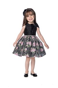 Vestido de Festa Infantil Preto Floral da Petit Cherie