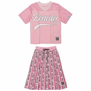 Conjunto Infantil Juvenil Rosa com Saia Shorts Tela Da Animê