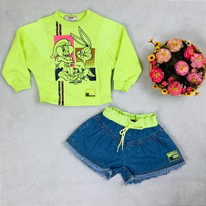 Conjunto infantil de Frio Blusão Neon Looney Tunes da Animê