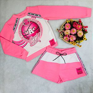 Conjunto Infantil Juvenil de Frio Blusão Rosa Listras Neon da Animê