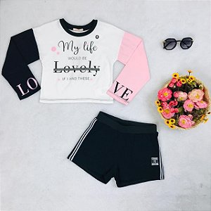 Conjunto Infantil Juvenil de Frio com Short Preto Molecotton da Petit Cherie