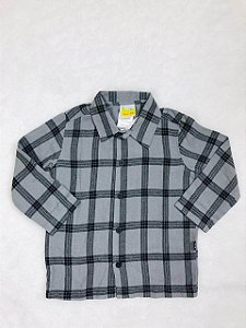 Camisa Infantil Xadrez de Flanela sem Felpa Cinza e Preta