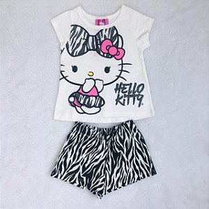 Pijama Infantil Short Malha Estampado de Zebras da Hello Kitty
