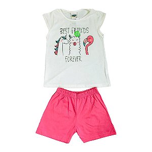Pijama Infantil com Blusa Branca Estampada de Unicórnio Tamanho 8