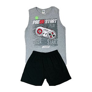 Pijama Infantil Juvenil com Regata Mescla Estampado de Video Game