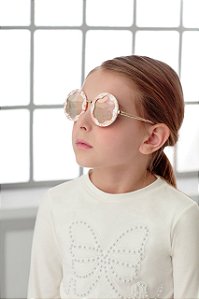 Óculos Infantil Lente Formato de Flor Branco e Rosa da Petit Cherie