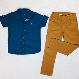 Conjunto Infantil com Calça de Sarja Marrom da Pupi Tamanho 8