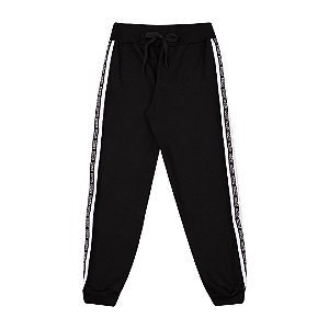 Calça Infantil Masculina Preta Moletom Felpado Escrita Lateral