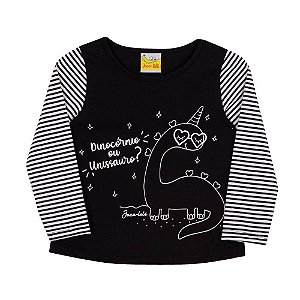 Blusa Infantil Preta em Algodão de Unicórnio da Nini & Bambini