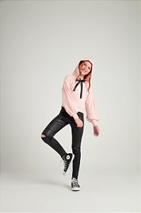 Blusão Juvenil Rose com Capuz em Moletom da Vanilla Cream