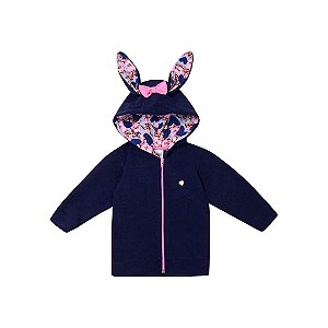 Jaqueta Infantil Menina com Capuz de Orelhinha Azul Marinho