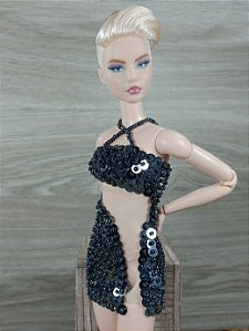 Vestido paetê grafite