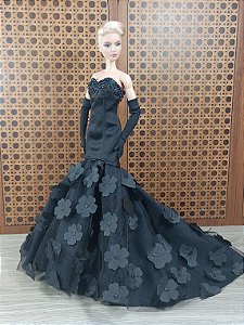 Vestido flores preto - Barbie