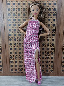 Vestido crochê com pedrarias rosa - Petite