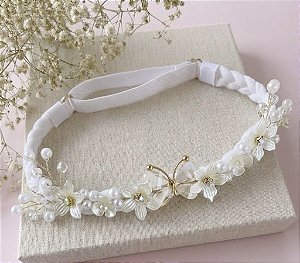 Tiara com Pedras e Pérolas para Batizado - Carol