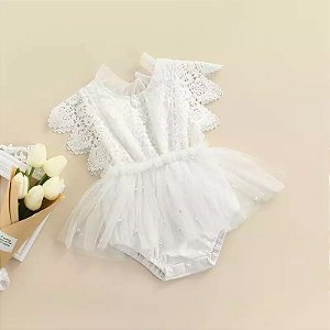 Vestido Romper Branco para Bebê - Pérolas