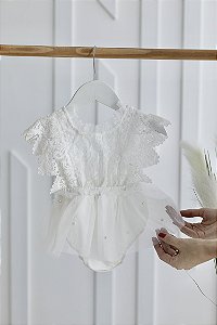 Vestido Romper Branco para Bebê - Pérolas