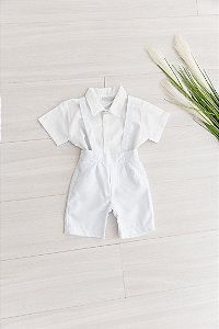 Conjunto Branco com Suspensório para Menino - Batizado