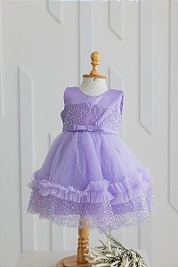 Vestido Infantil de Festa em Tule Lilás