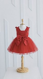 Vestido Vermelho com Laço em cetim e Tule