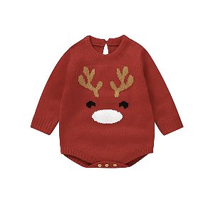 Romper em tricô bebê vermelho - Mini Alce