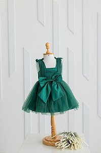 Vestido Verde com Laço em cetim e Tule