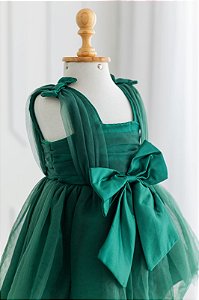 Vestido Verde com Laço em cetim e Tule