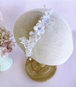 Tiara luxo ajustável com pedras e flores - Liz