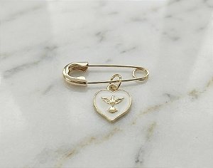 Broche Alfinete para Batizado - Coração com Espírito Santo