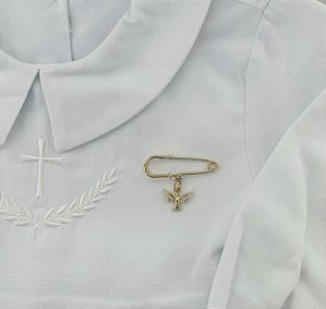 Broche Alfinete para Batizado tam G - Espírito Santo com Zircônias