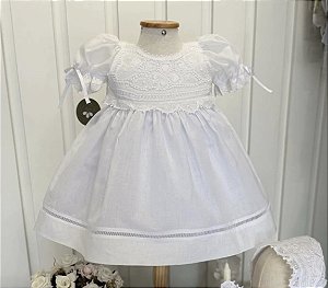 Vestido de Batismo com busto renascença e ponto palito - Isadora