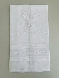 Toalha de Batismo bordada luxo em Linho com renda paraíba