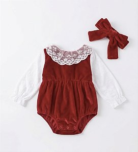 Romper Bebê Veludo Vermelho
