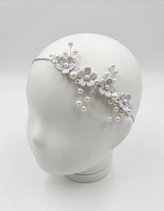 Tiara Flores e Pérolas brancas - Bebê