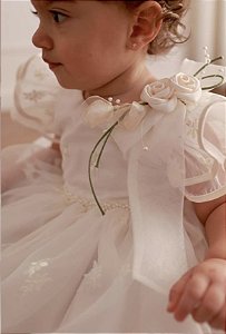 Vestido Luxo Branco Bebê com Flores