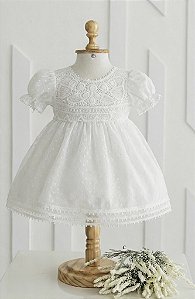 Vestido de batismo busto renascença com poá - Mel